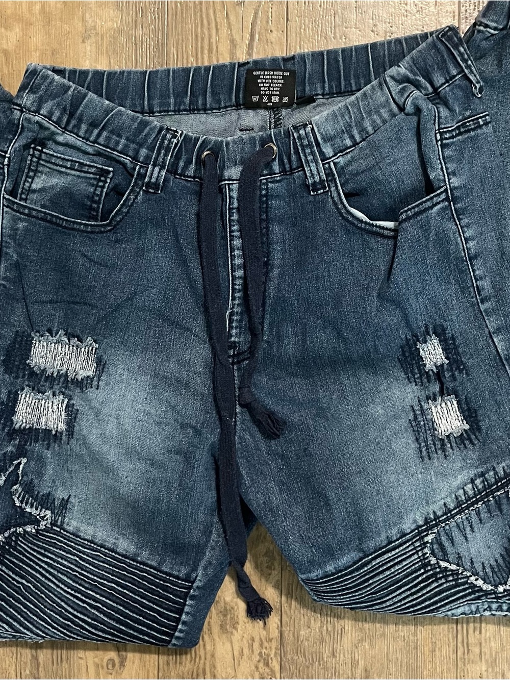 Men's Victorious Biker Distressed Drawstring Denim Skinny Jeans